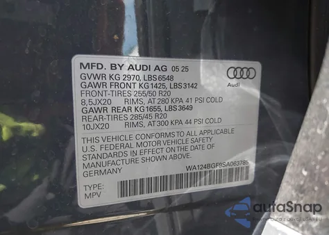 2025 Audi Q6 E-Tron Premium Plus Quattro z USA, uszkodzony, nr VIN WA124BGF9SA063785